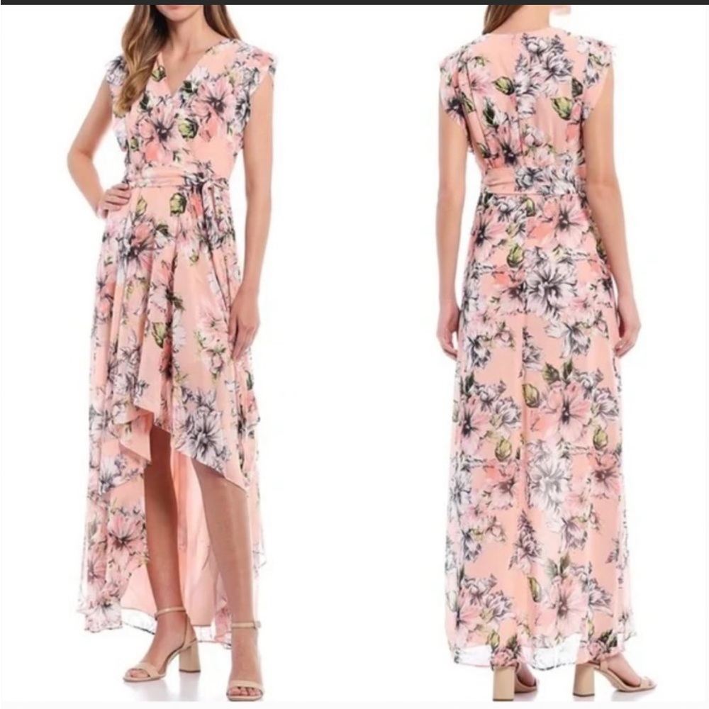 Eliza J Pink Floral High Low Special Occasion Chiffon Dress